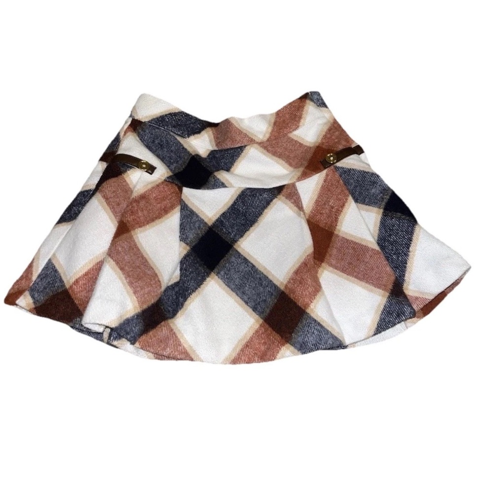 Janie and Jack Girls Equestrian Plaid Brown Blue Skirt Size 5T Adjustable Waist - Picture 2 of 7